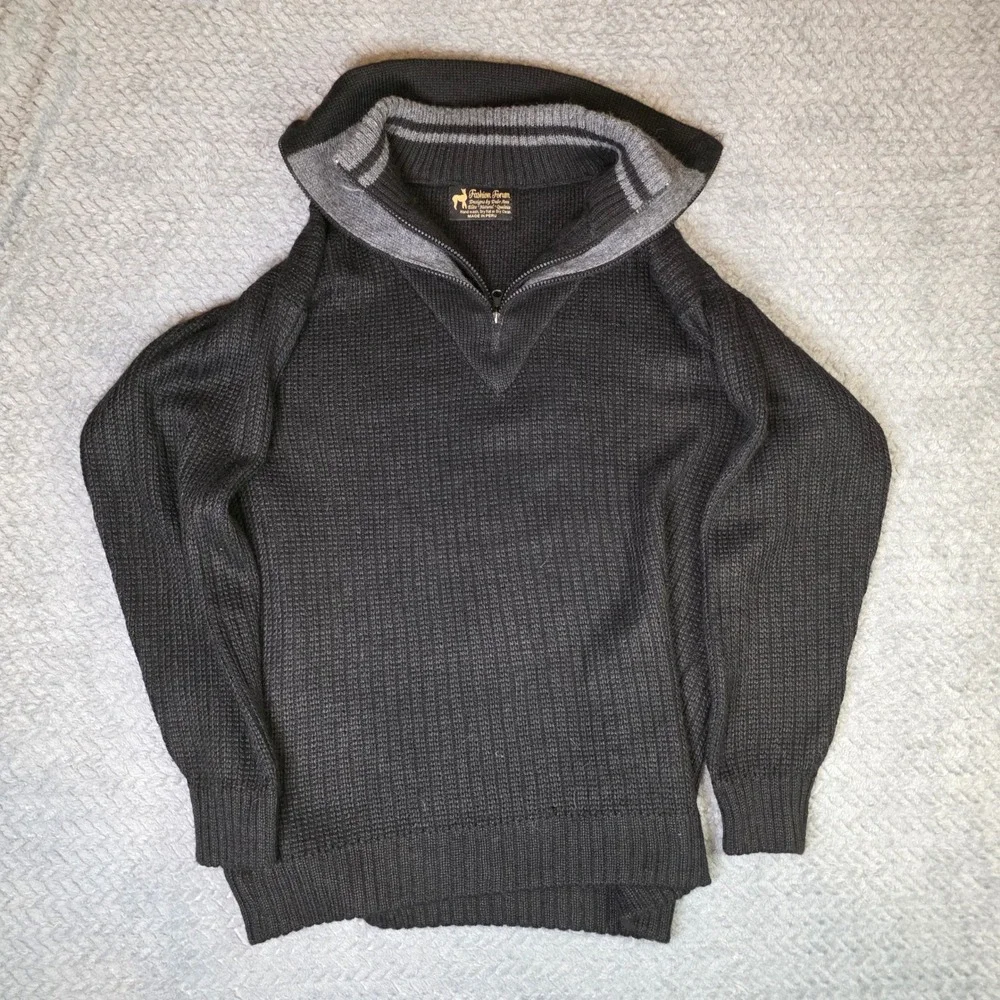 Fashion Forum 80% Alpaca 1/4 Zip Sweater Mens L Black Gray Made in Peru Pullover - Picture 1 of 9